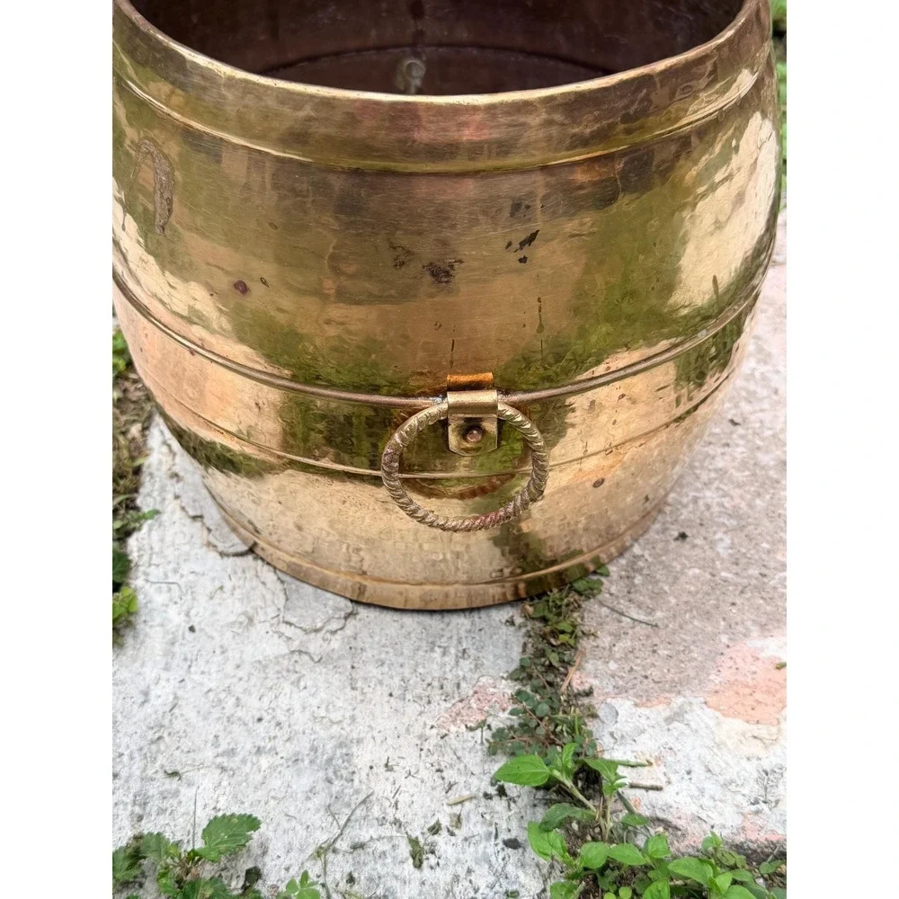 Hammered Brass Planter Large | Boho Luxe Indian Vessel, Rustic Modern Home Decor